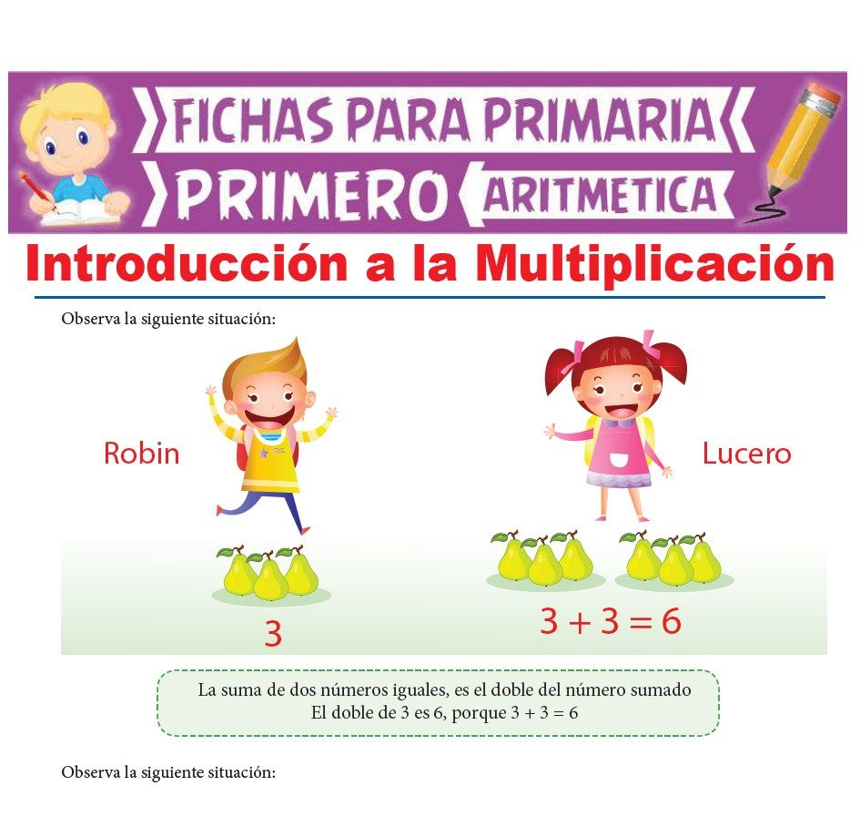 Ficha de Introducción a la Multiplicación para Primer Grado de Primaria