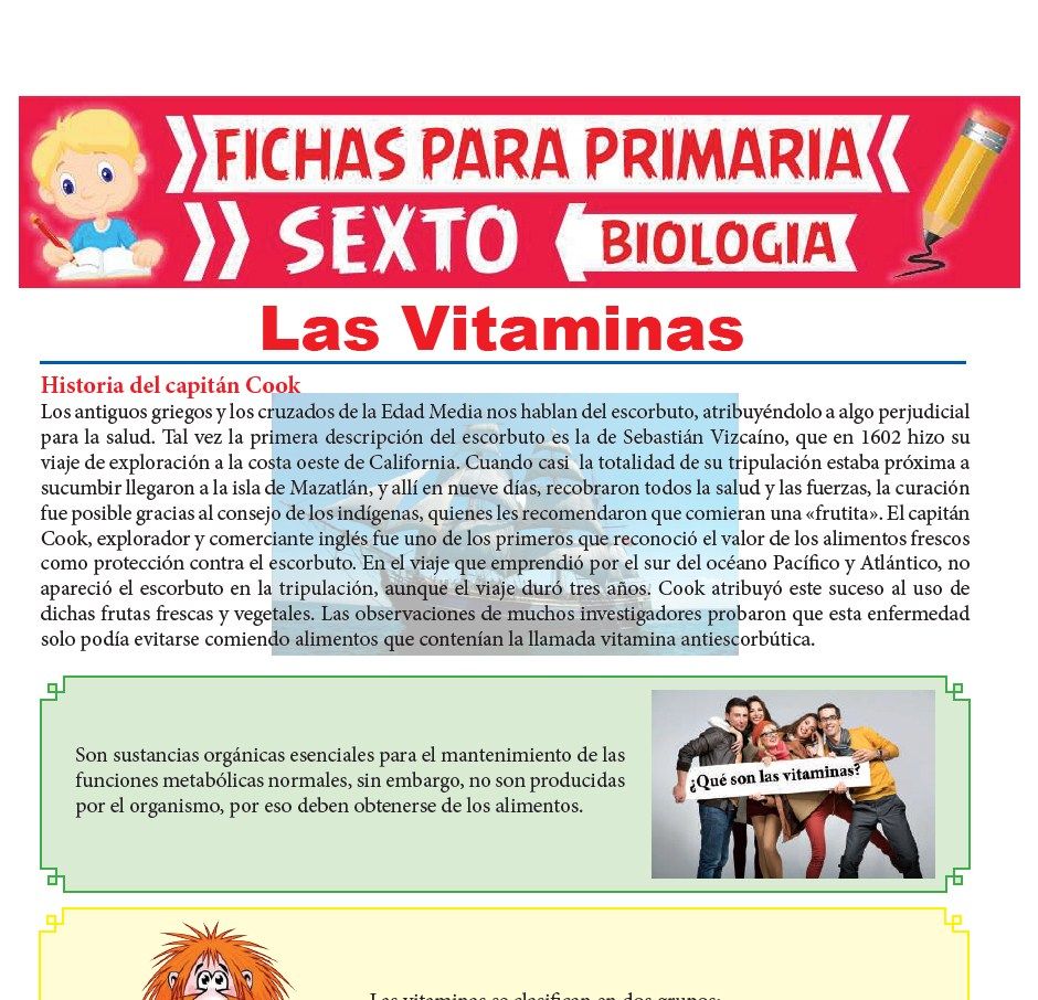 Ficha de Las Vitaminas para Sexto Grado de Primaria