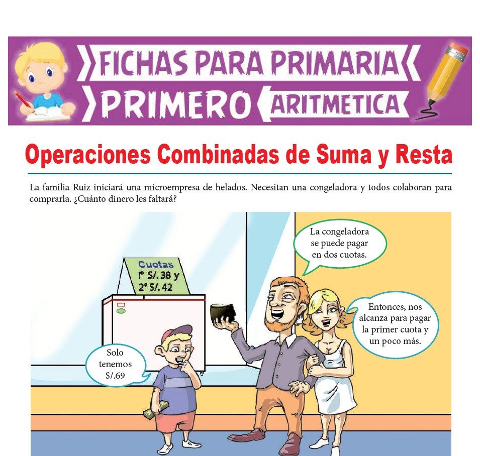 Ficha de Operaciones Combinadas de Suma y Resta para Primer Grado de Primaria