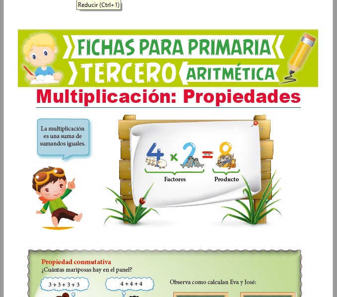 Ficha de La Multiplicación y sus Propiedades para Tercer Grado de Primaria