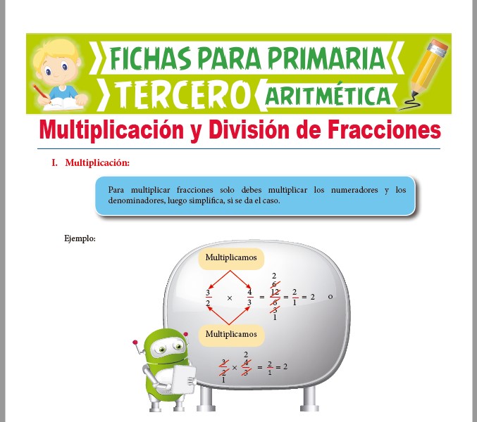 Ficha de Multiplicación y División de Fracciones para Tercer Grado de Primaria