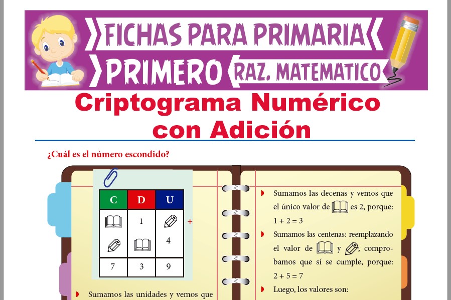 Ficha de Criptograma Numérico con Adiciones para Primer Grado de Primaria