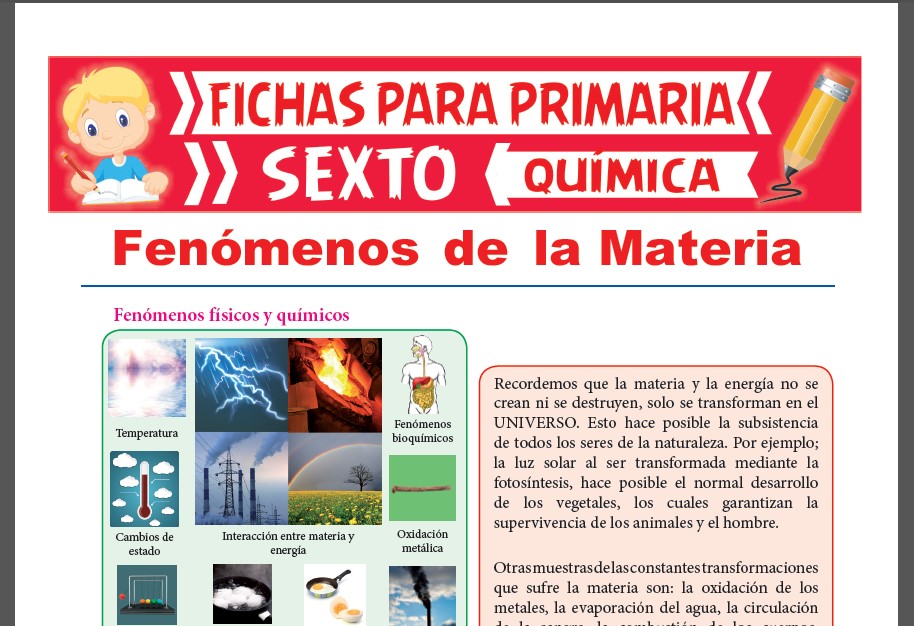Ficha de Fenómenos Físicos y Químicos para Sexto Grado de Primaria