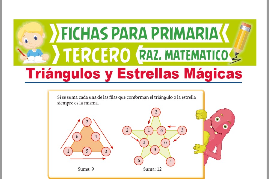 Ficha de Triángulos y Estrellas Mágicas para Tercer Grado de Primaria