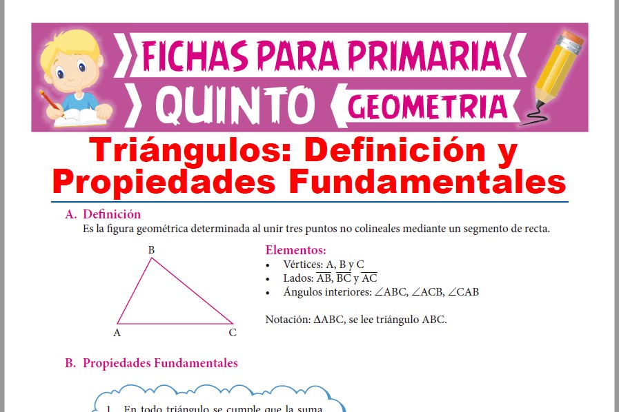 Ficha de Definición y Propiedades de los Triángulos para Quinto Grado de Primaria