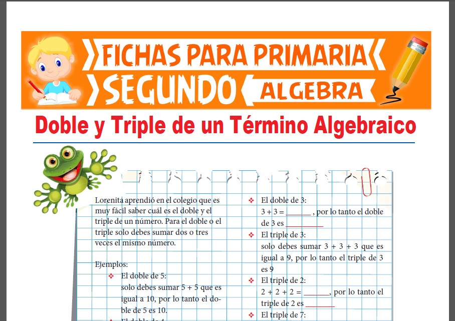 Ficha de Doble y Triple de un Término Algebraico para Segundo Grado de Primaria