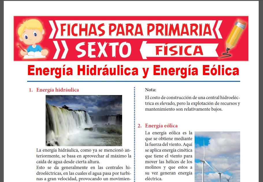 Ficha de Energía Hidráulica y Energía Eólica para Sexto Grado de Primaria