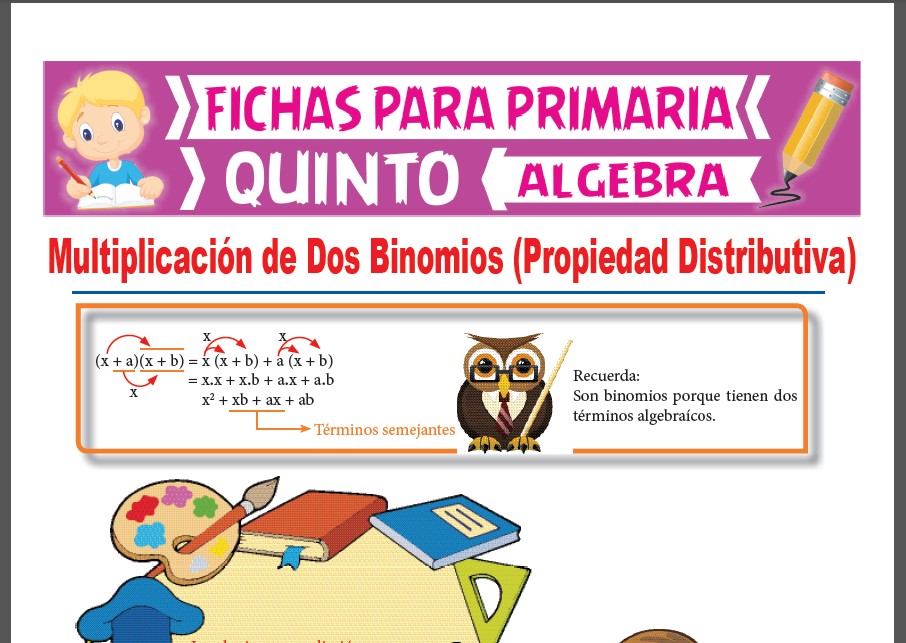 Ficha de Multiplicación de Dos Binomios con un Término Común para Quinto Grado de Primaria