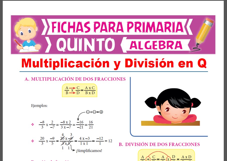 Ficha de Multiplicación y División de Números Racionales para Quinto Grado de Primaria