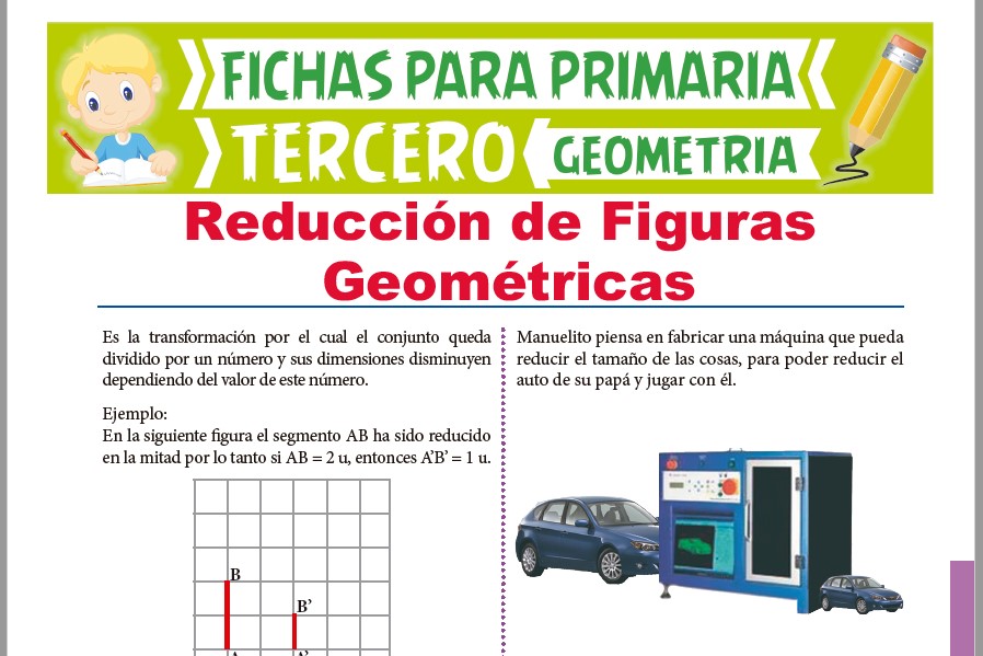 Ficha de Reducción de Figuras Geométricas para Tercer Grado de Primaria