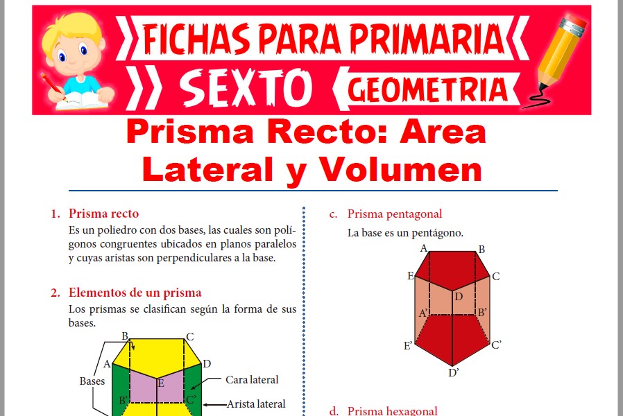 Ficha de Área Lateral y Volumen del Prisma Recto para Sexto de Primaria