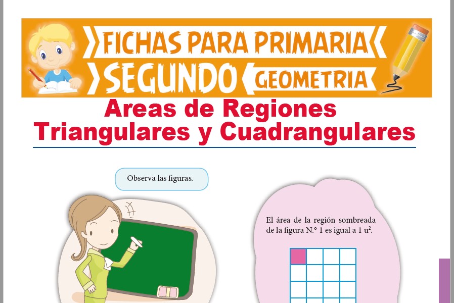 Ficha de Áreas de Regiones Triangulares y Cuadrangulares para Segundo Grado de Primaria