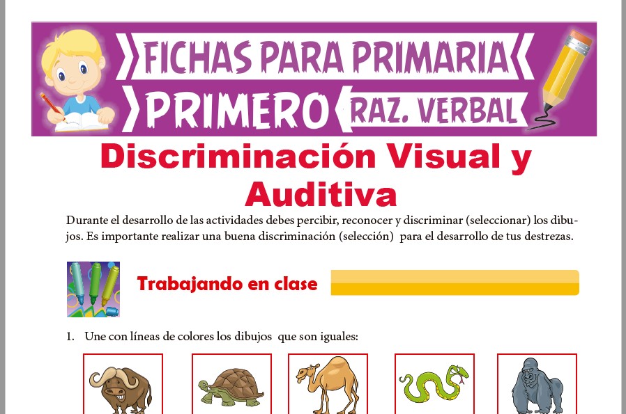 Ficha de Discriminación Visual y Auditiva para Primer Grado de Primaria