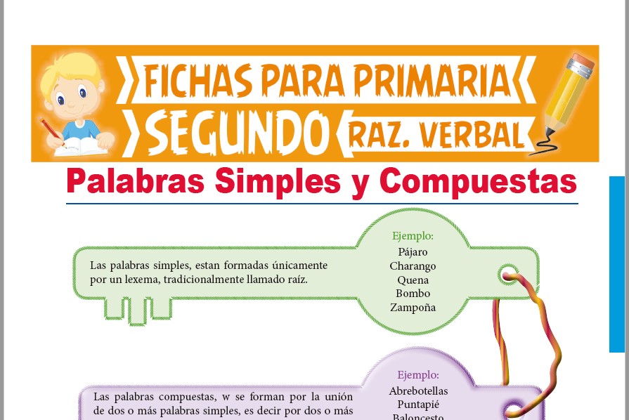 Ficha de Palabras Simples y Compuestas para Segundo Grado de Primaria