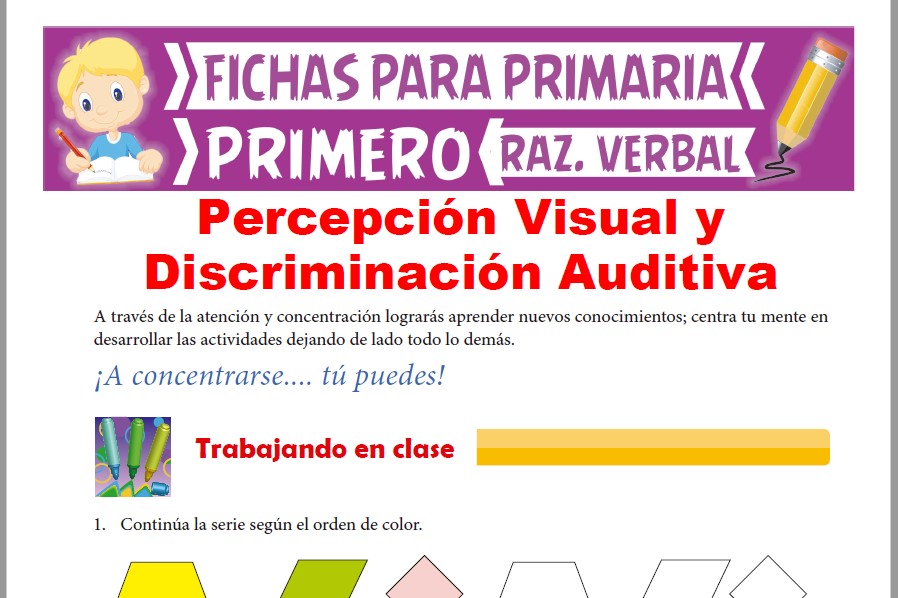 Ficha de Percepción Visual y Discriminación Auditiva para Primer Grado de Primaria