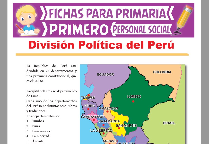 Ficha de División Política del Perú para Primer Grado de Primaria