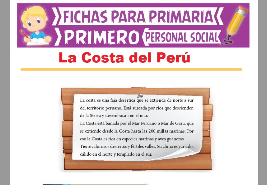 Ficha de La Costa del Perú para Primer Grado de Primaria
