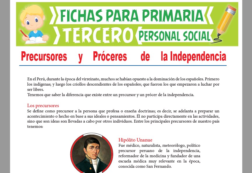Ficha de Precursores y Próceres de la Independencia para Tercer Grado de Primaria