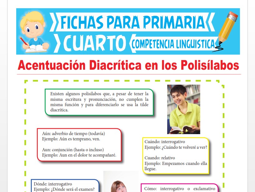 Ficha de Acentuación Diacrítica en los Polisílabos para Cuarto Grado de Primaria