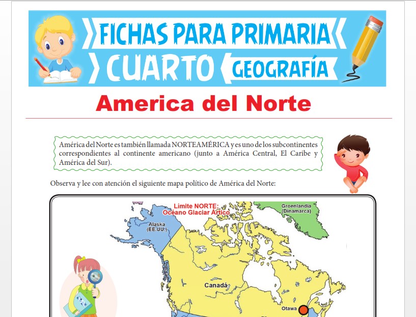 Ficha de América del Norte para Cuarto Grado de Primaria