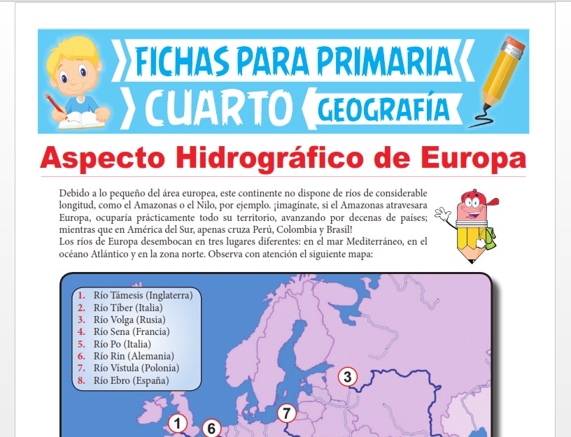 Ficha de Aspecto Hidrográfico de Europa para Cuarto Grado de Primaria
