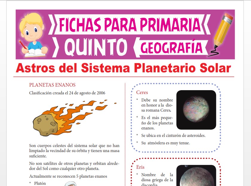 Ficha de Astros del Sistema Planetario Solar para Quinto Grado de Primaria
