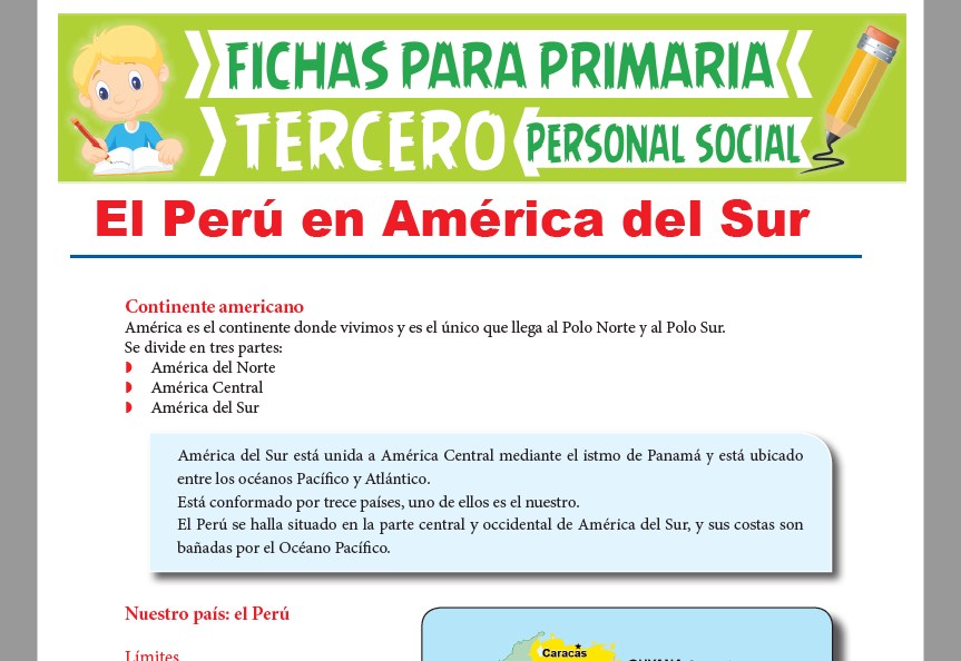 Ficha de El Perú en América del Sur para Tercer Grado de Primaria