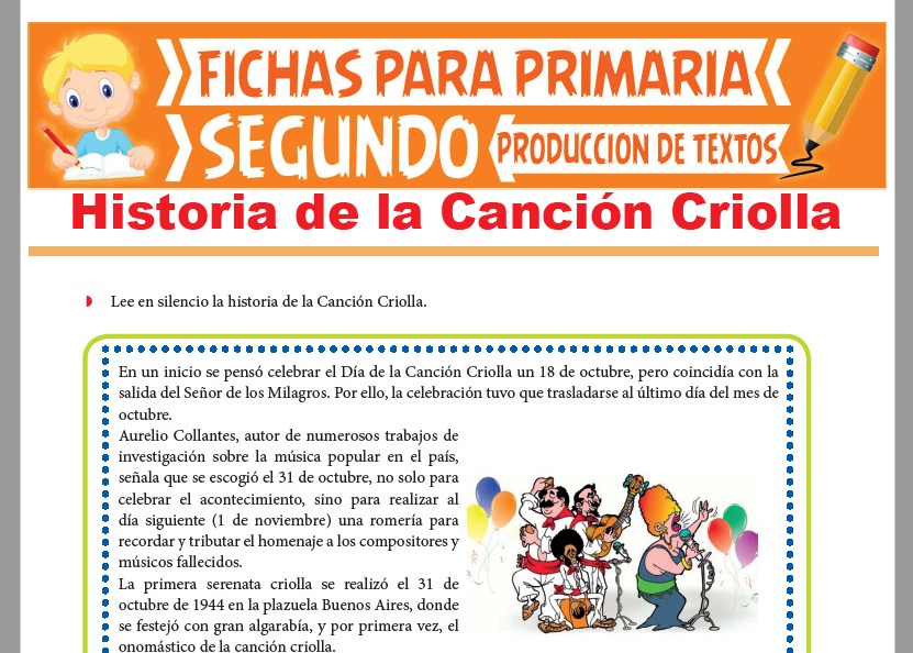 Ficha de Historia de la Canción Criolla para Segundo Grado de Primaria