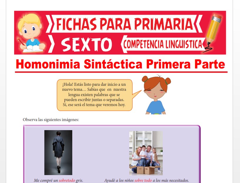Ficha de Homonimia Sintáctica Primera Parte para Sexto Grado de Primaria