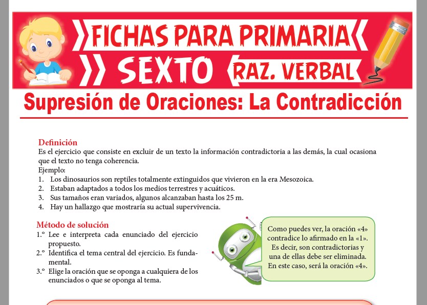 Ficha de La Contradicción en la Supresión de Oraciones para Sexto Grado de Primaria