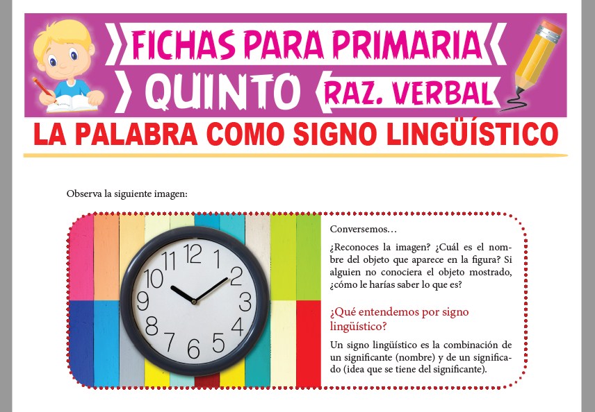 Ficha de La Palabra como Signo Lingüístico para Quinto Grado de Primaria