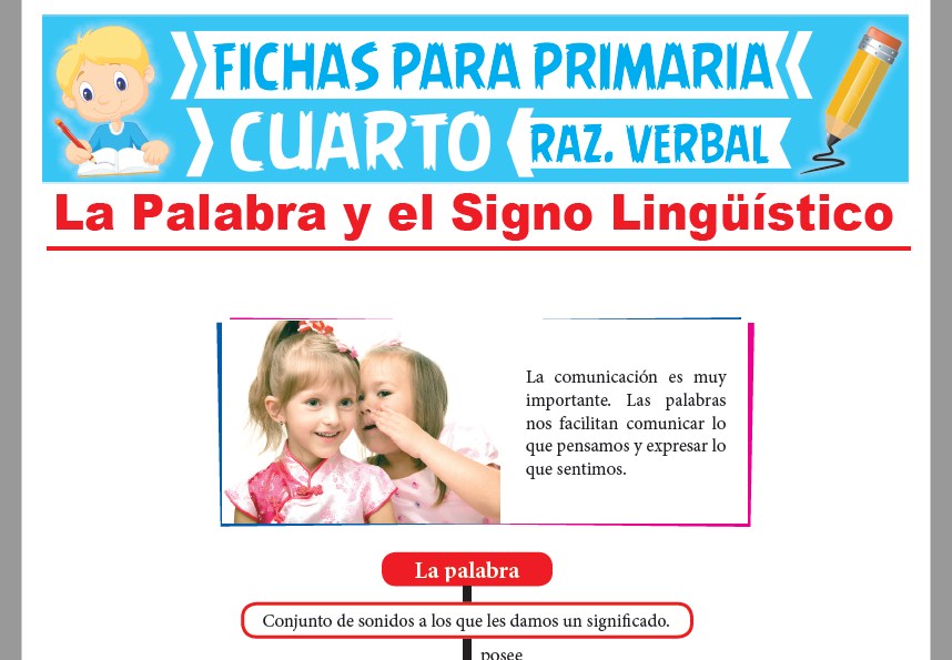 Ficha de La Palabra y el Signo Lingüístico para Cuarto Grado de Primaria