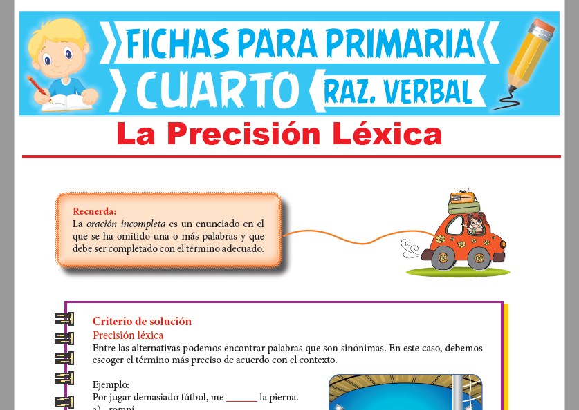 Ficha de La Precisión Léxica para Cuarto Grado de Primaria