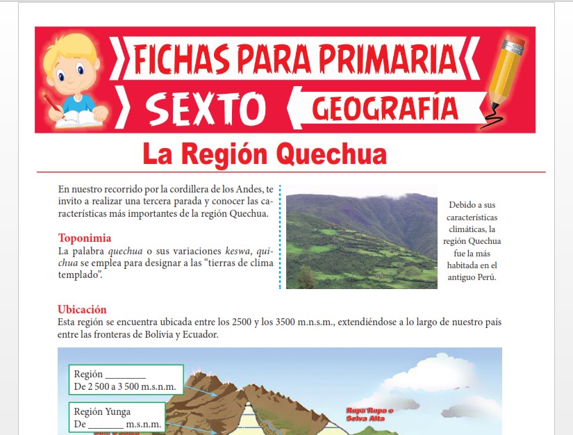 Ficha de La Región Quechua para Sexto Grado de Primaria