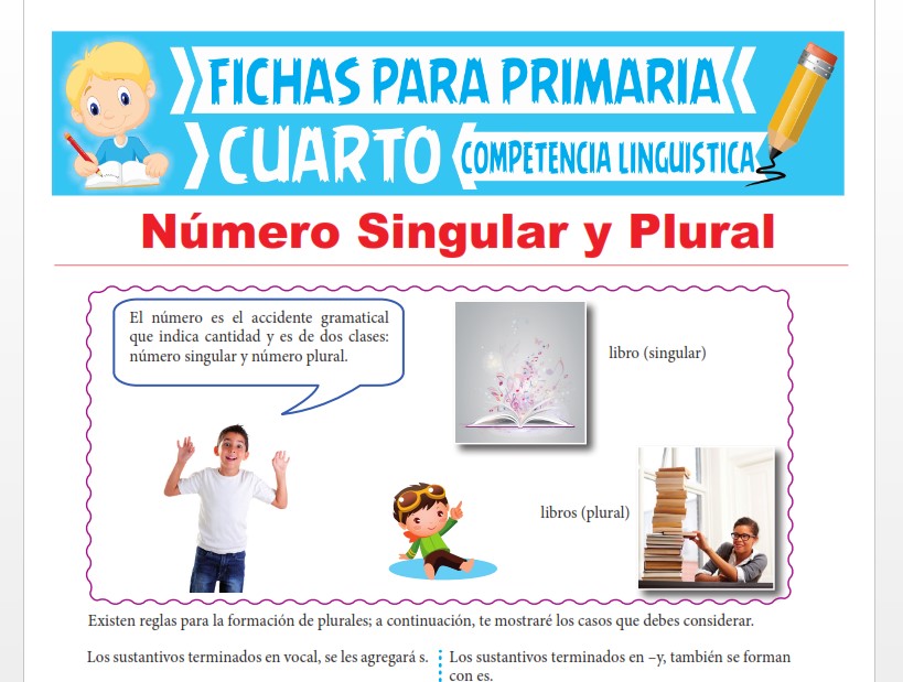 Ficha de Número Singular y Plural para Cuarto Grado de Primaria