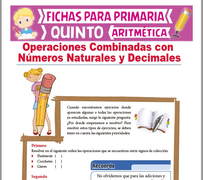 Ficha de Operaciones de Números Naturales y Decimales para Quinto Grado de Primaria