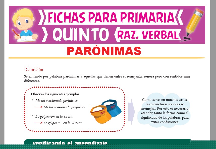 Ficha de Palabras Parónimas para Quinto Grado de Primaria Ficha de Palabras Parónimas para Quinto Grado de Primaria