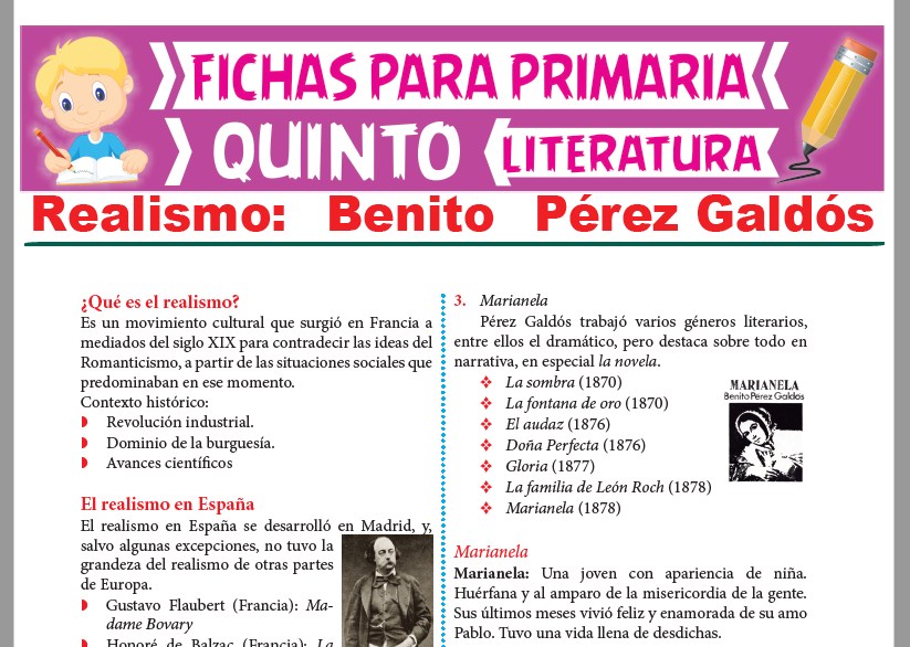 Ficha de Benito Pérez Galdós para Quinto Grado de Primaria
