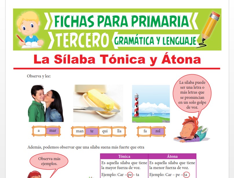 Ficha de La Sílaba Tónica y Átona para Tercer Grado de Primaria