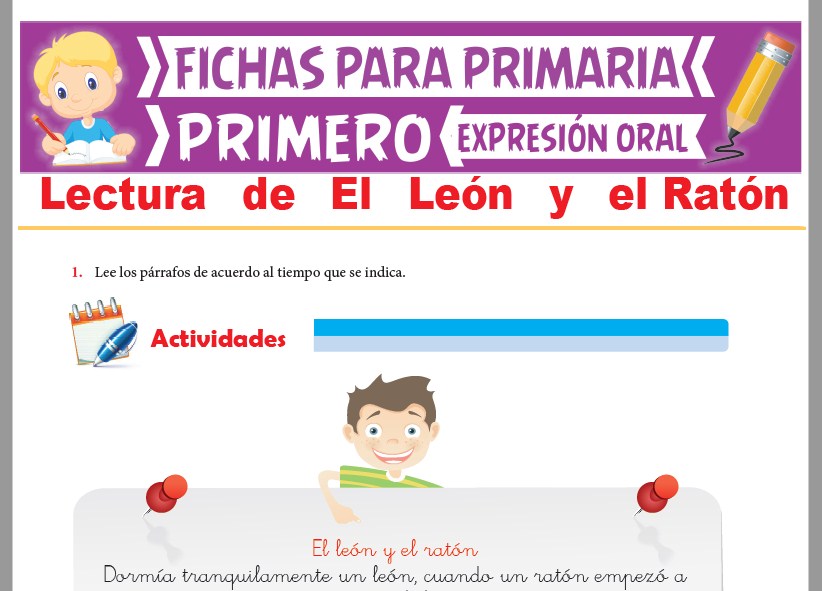 Ficha de Lectura de El León y el Ratón para Primer Grado de Primaria